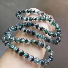 3 ряда из натуральной зеленый Phantom кристаллами и круглым Бусины браслет ААА 7.8 мм