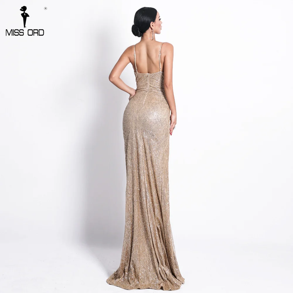 Missord, женское сексуальное платье с глубоким v-образным вырезом, без рукавов, с открытой спиной, с высоким разрезом, одноцветное, элегантное, вечерние, блестящее платье, FT18701