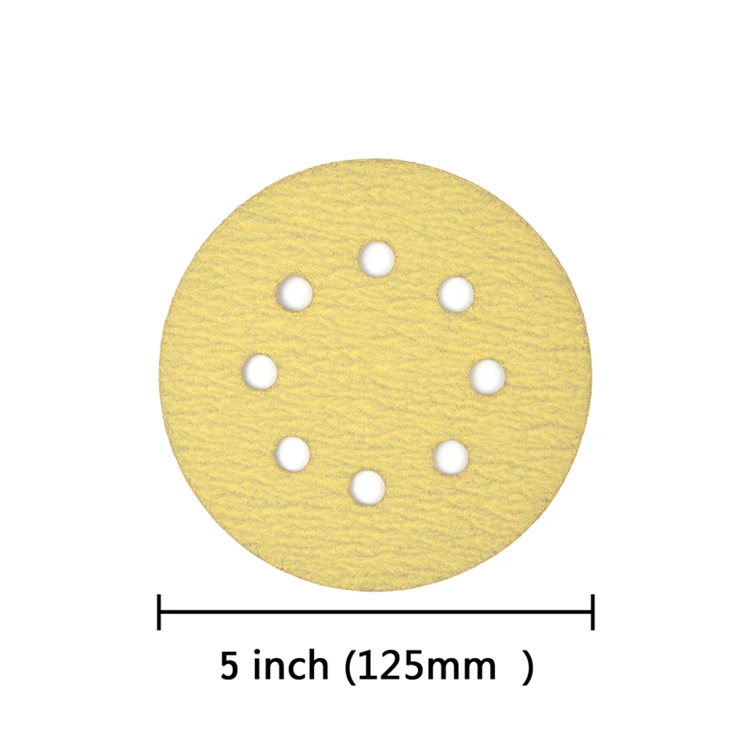 POLIWELL 10 шт. 5 дюймов 8 отверстий песчаная бумага 125 мм 60~ 1000 зернистая желтая шлифовальная бумага шлифовальные диски для крючка и петли фестол шлифовальный станок