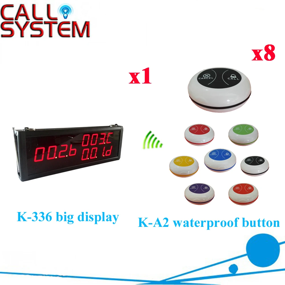 Wireless Buzzer Bell System Long Range Distance Big Discount Price Of Waiter Pager With 433.92MHZ( 1 display+8 call button )