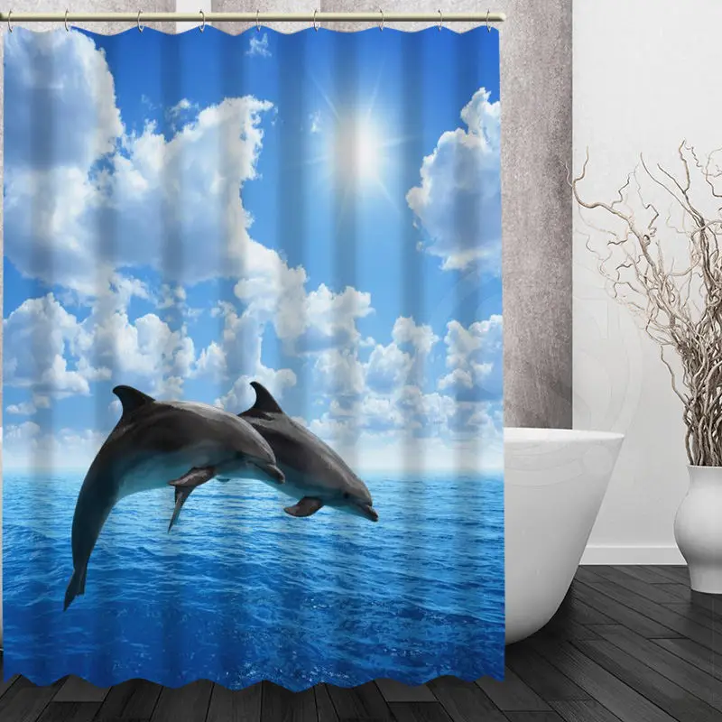Черный Custom Cute Dolphin занавеска для душа полиэфирная ткань печать водонепроницаемая занавеска для ванной с крюком для ванной занавеска украшение дома - Цвет: Черный