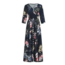 VZFF Button Front Allover Print V Neck Dress Women 2019 Posh Bohemian Spring Autumn A Line Large Swing Chiffon Maxi Dress allover geometric print dress