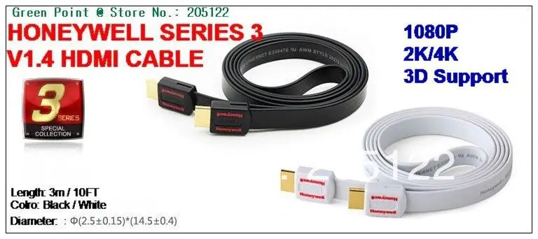 Honeywell серии 3 1.4 В м / 10FT белый цвет HDMI кабель для PC TV HDTV 3D - рэй dvd-hd видео PS3 XBOX |