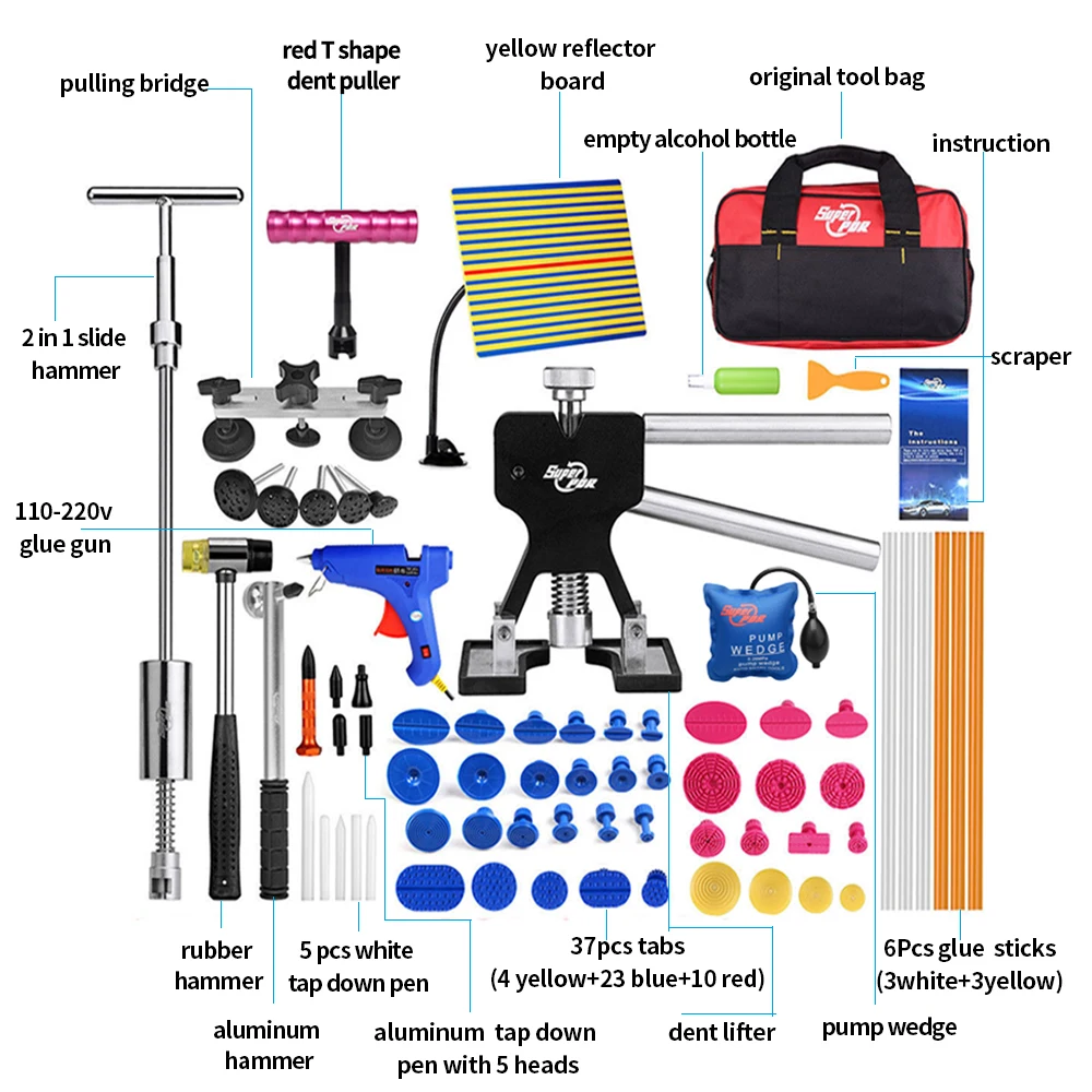 PDR выправление вмятин BridgePDR пистолет для клея палочки Тяговая мост резиновый молоток горка молоток Лопата вмятин набор инструментов для