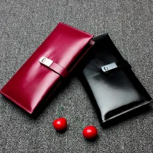 100% oil waxing cowhide wallet for women Long designer drew-string wallet holder women leather genuine purse YS1186