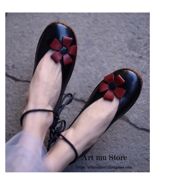 Artmu/милые женские туфли с цветочным принтом; туфли из овечьей кожи на плоской подошве; обувь ручной работы из натуральной кожи на мягкой подошве; 9703-17