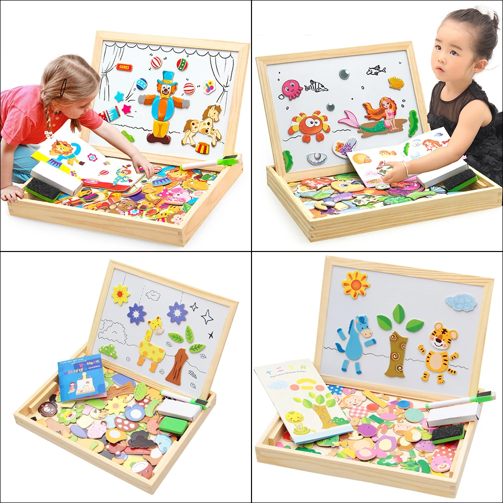 

Multifunctional 3D Magnetic Wooden Farm Animals City Puzzle Sticker Baby Dress Up Education Puzzle Set Wooden Toy For Children