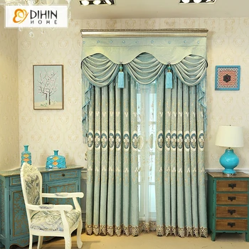 

European Blackout Curtains Embroidered Valance Custom Made Window Treatment High Quality Curtain Drapes