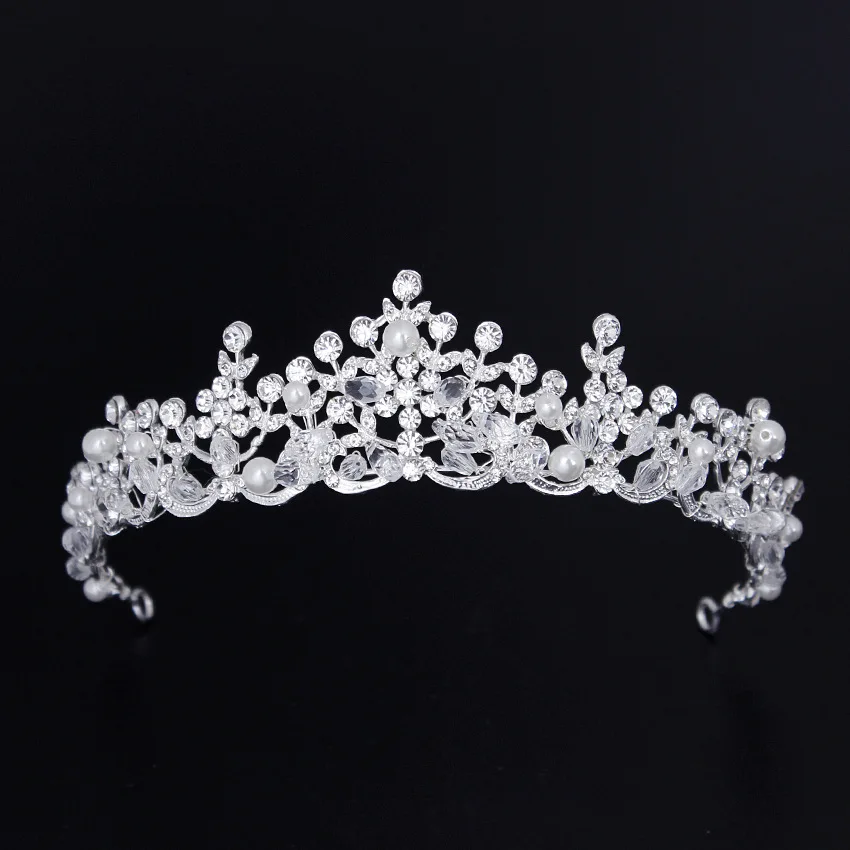 Koop Barokke Luxe Kristal Kralen Parel Bruids Kroon Tiara Rhinestone Diadeem Veil Tiara voor Bruid Hoofdbanden Bruiloft Haar Accessoires