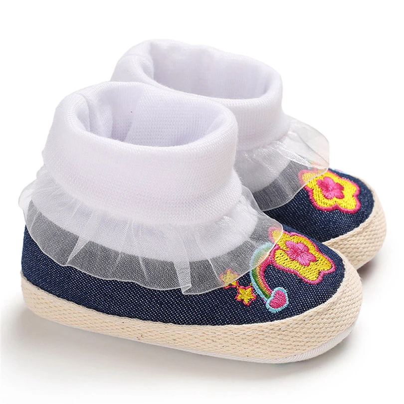 

Infant Baby Boys Girls Embroidery Flower Rainbow Winter Boots Newborn Lace Edge Color Stitching Warm Socks Shoes 0-18 Month A20