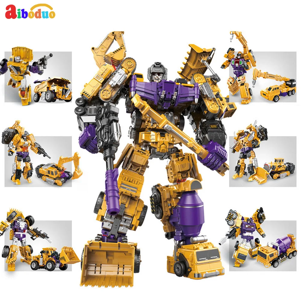 Transformation Robot Car Force Control ABS Engineering Construction Vehicle Truck Assembly Deformation Toy 2 in 1 Robot Kid Toys