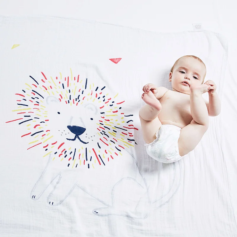 Lion 120*120 см детское банное полотенце для новорожденных, двойное газовое полотенце, мультяшное лицо, ручной банный нагрудник, носовой платок, Детская накидка, одеяло для коляски - Цвет: Lion