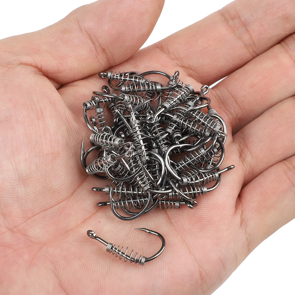 DONQL 10Pcs/20Pcs/50Pcs/Lot Barbed Fishing Hooks Durable High Carbon Spring Hole1#-15# Bass Carp Fish hooks Tackle Accessories