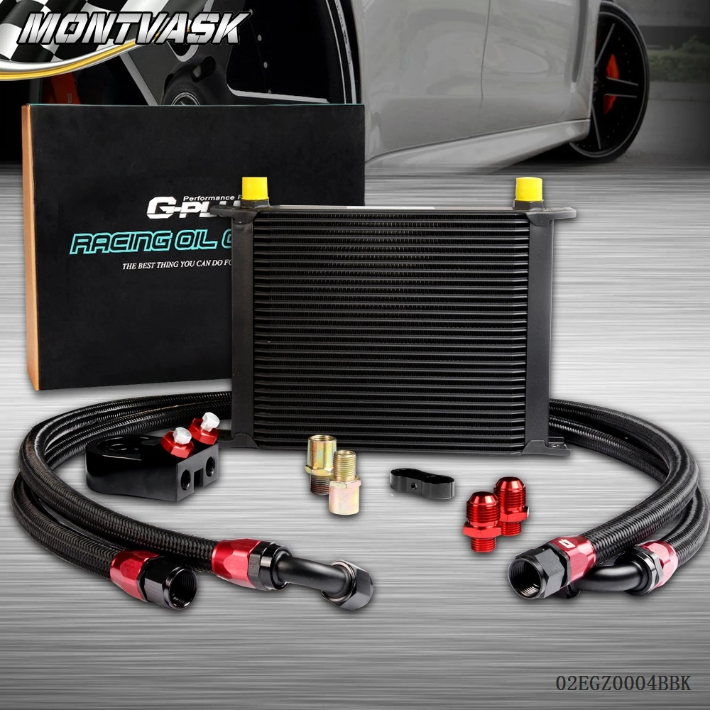 30 Row AN 10AN Universal Engine Transmission Oil Cooler + Filter