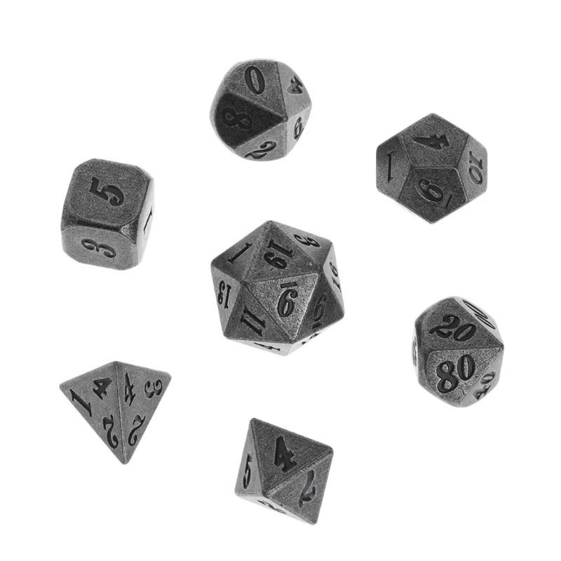 

1 Set Shiny Metal Dice 7 Dices D4 D6 D8 D10 D% D12 D20 For Board Games