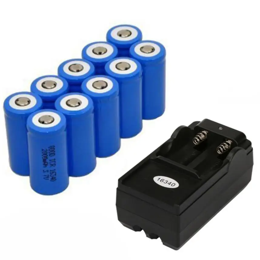 

2017 New 10x 2000mAh 16340 Rechargeable Li-ion Battery For LED Flashlight+CR123A Charger 17Jul25 Dropshipping