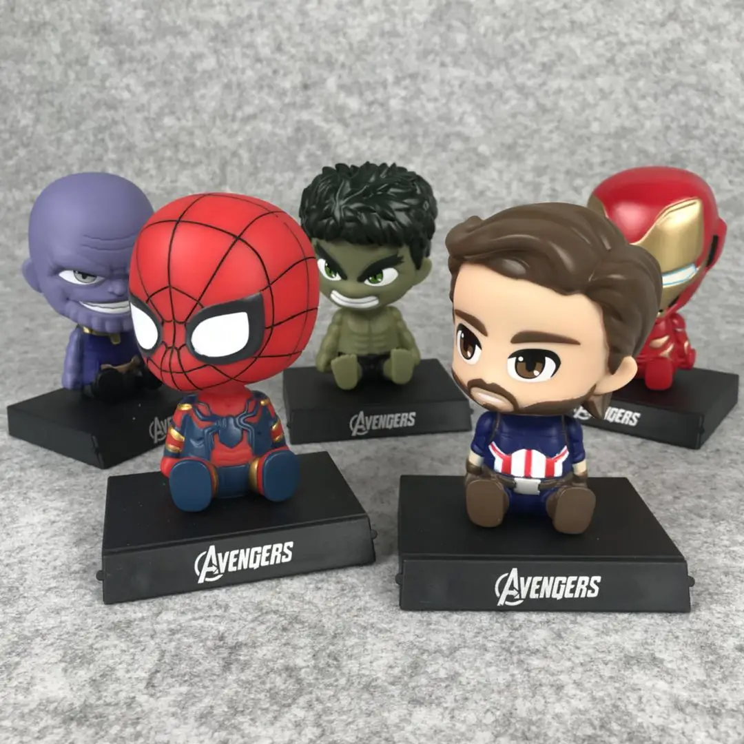 

Avengers Infinity War Action Figure Collect Ironman Spiderman Hulk Thanos Captain America Bobble Head Model Superhero Auto Decor