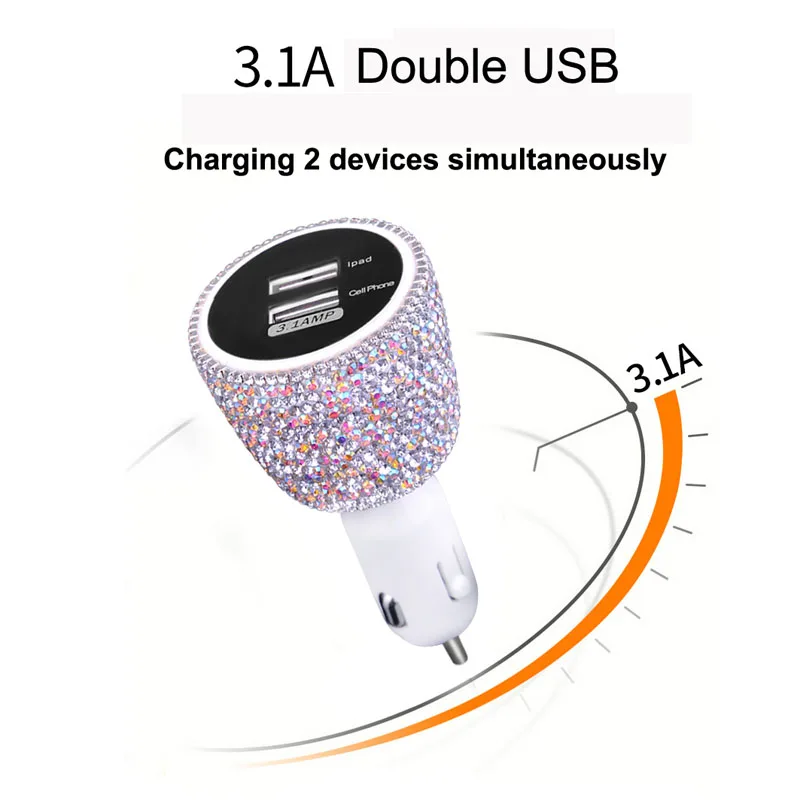 Crystal-Rhinestones-Quick-Charge-3.1-Car-Charger-for-Mobile-Phone-Dual-Usb-Rotate-Fast-Charging-8