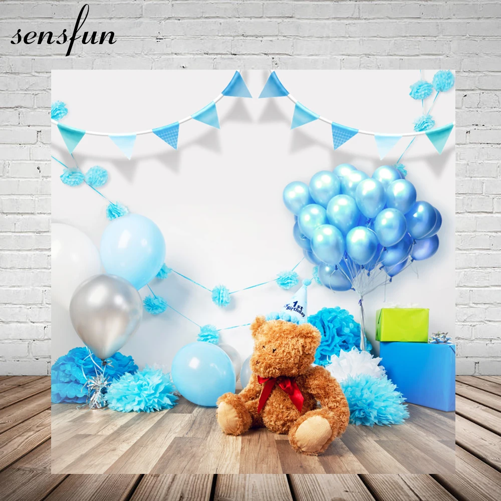 Sensfun медведь воздушный шар овсянка Дети День рождения фон для фотостудии Небесно-Голубой пользовательские фоны фотосессия винил