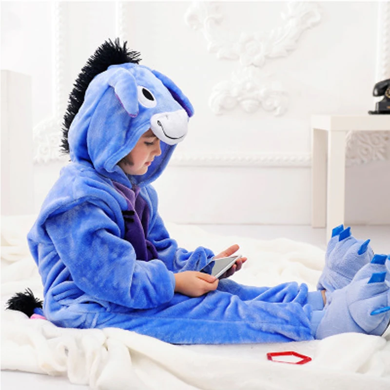 

Winter Warm Long sleeve Pyjamas Kids Cartoon Donkey Cosplay Animal Onesie Flannel Children Sleepwear Boys Girls Pajamas