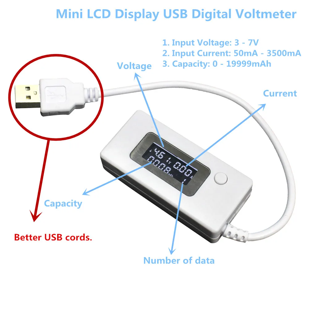 ЖК дисплей Micro USB зарядное устройство Емкость аккумулятора Тестер Напряжения