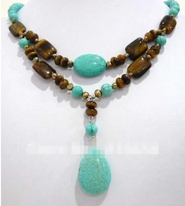 

Free shipping >>@ >818 2Strds Brown Pearl &Blue Turkey Turquoise&Tiger's Eye Necklace