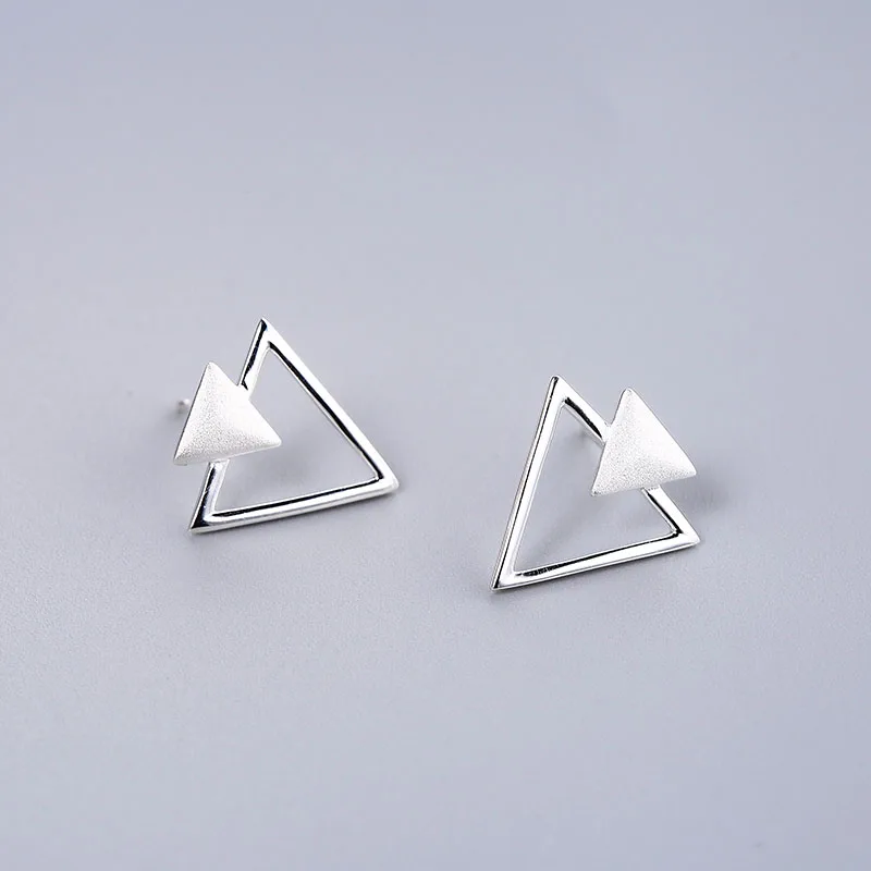 

Romantic Real 925 Sterling Silver Triangle Stud Earrings Trendy Minimalist For Charm Women Jewelry Accessories Fashion