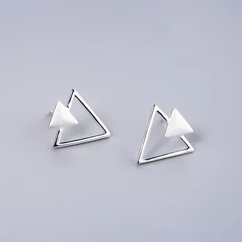 Romantic Real 925 Sterling Silver Triangle Stud Earrings Trendy Minimalist For Charm Women Jewelry Accessories Fashion