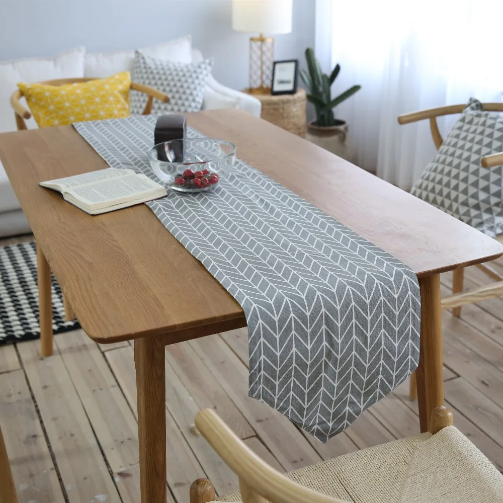 1 PCS Table Runner Geometric Wave Lattice Print Canvas Cotton Ribbon
