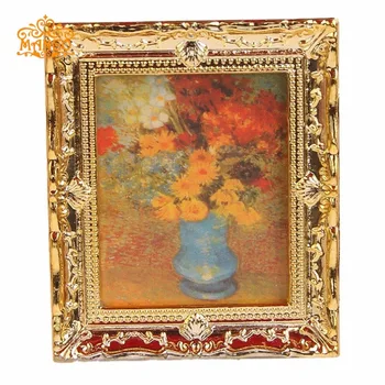 

Mini Dollhouse Mini - furniture model scene accessories gold carved border painting murals