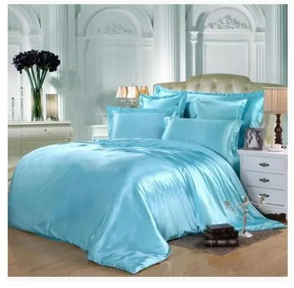 Серебряные наборы Постельных Принадлежностей California King size Королева полный серый пододеяльник установлены шелковый атлас лист кровать в мешок двойной покрывала 5 шт - Цвет: aqua blue