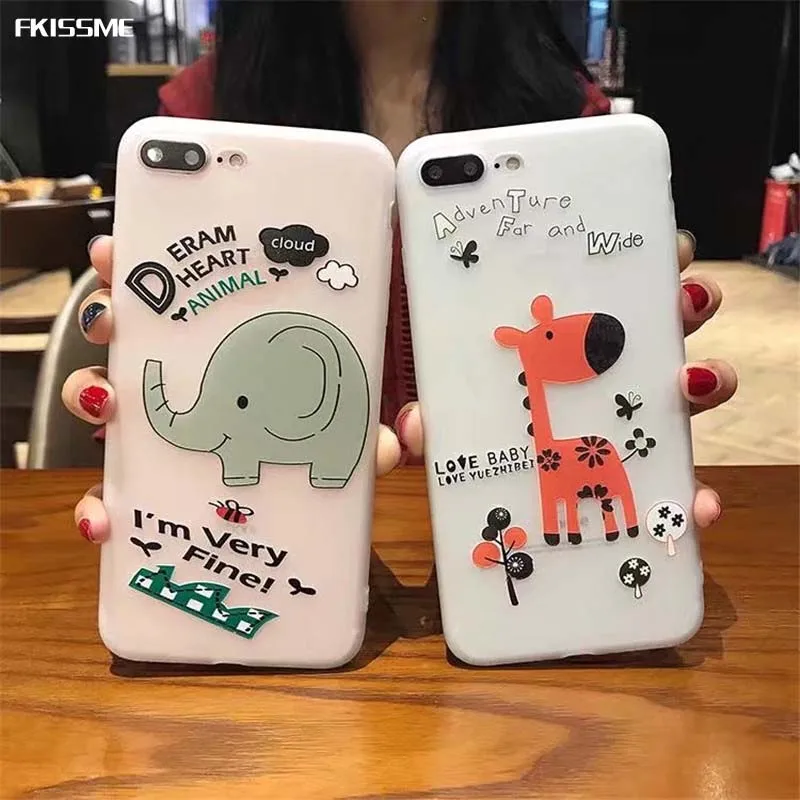 FKISSME Cute Animal Phone Cover for iphone 7 Plus Case Bags Cat Giraffe