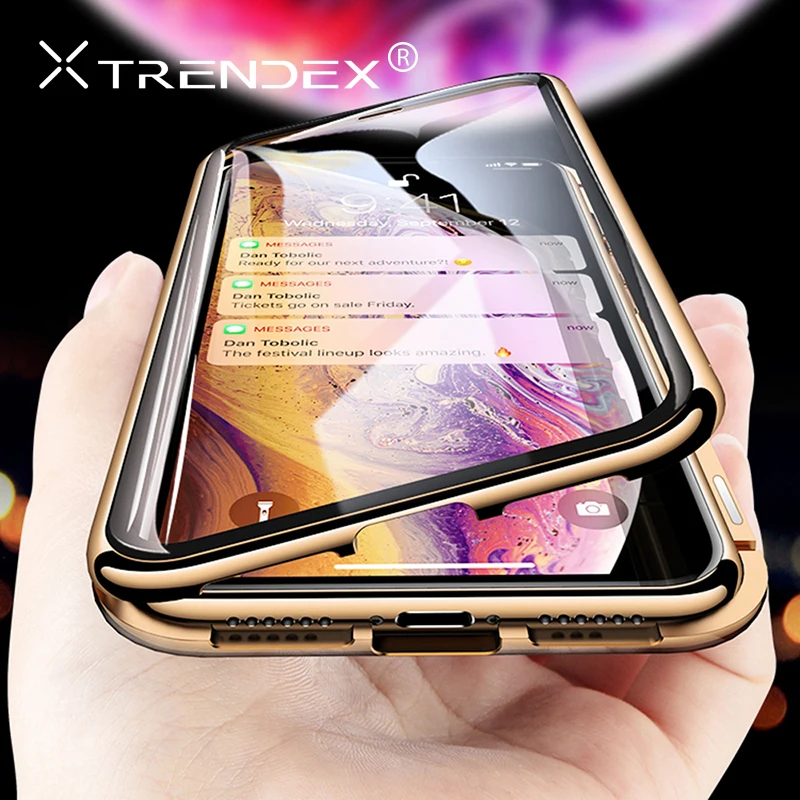 Металлический магнитный чехол TRENDEX для iPhone XR XS MAX X 8 Plus 7 6S+ 360 градусов двухсторонний закаленный стеклянный магнит чехол для задней крышки