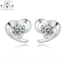 Много заводская цена реальная 925 стерлингового серебра Прозрачный Кристалл Кубический цирконий сердце Серьги-гвоздики для Для женщин Модные украшения