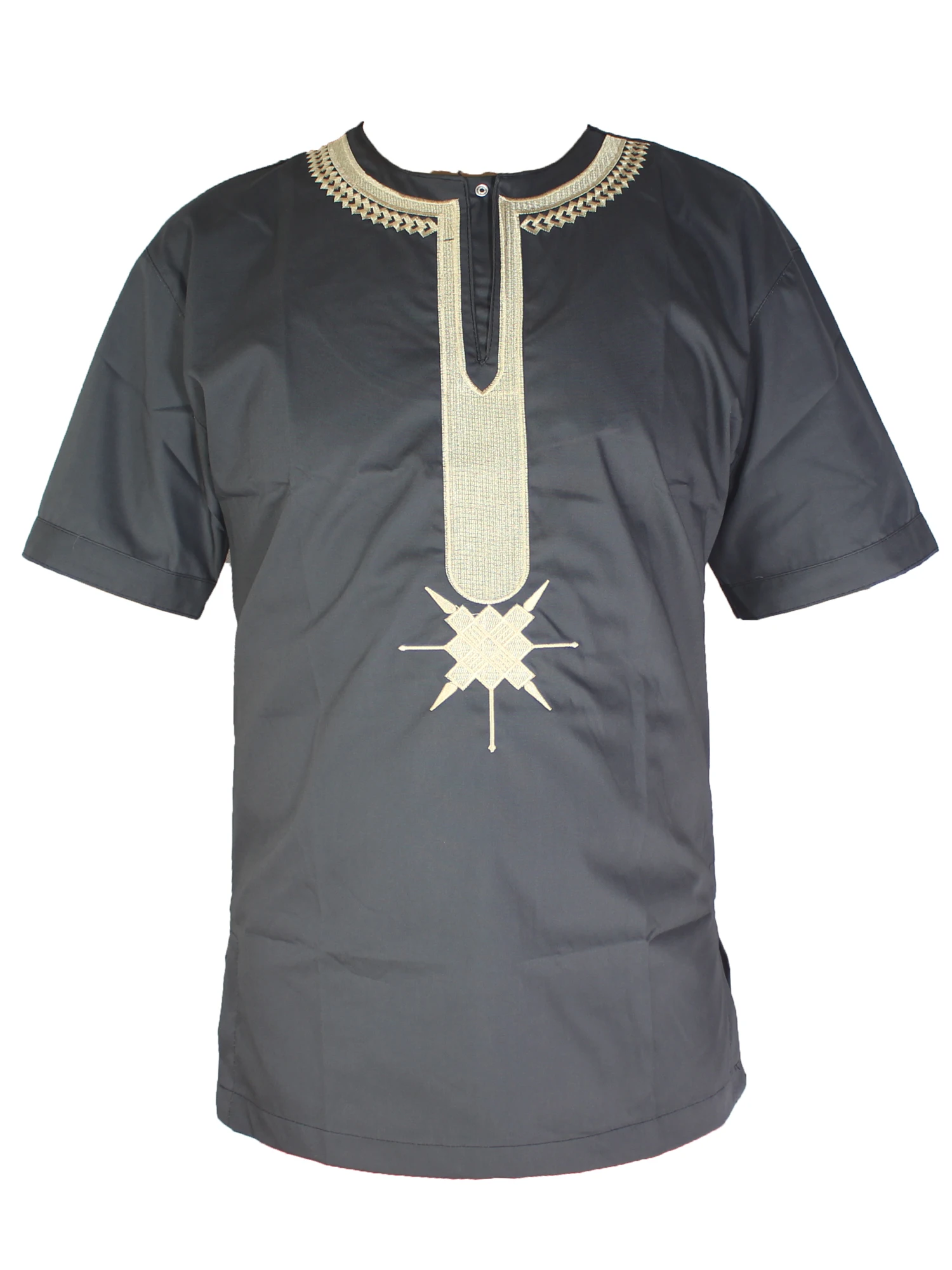 

African Fashion T Shirt Men`s Ethnic Embroidery Tops Henry Collar Kaftan Tshirt Festival Short Tunic Africa T-shirt