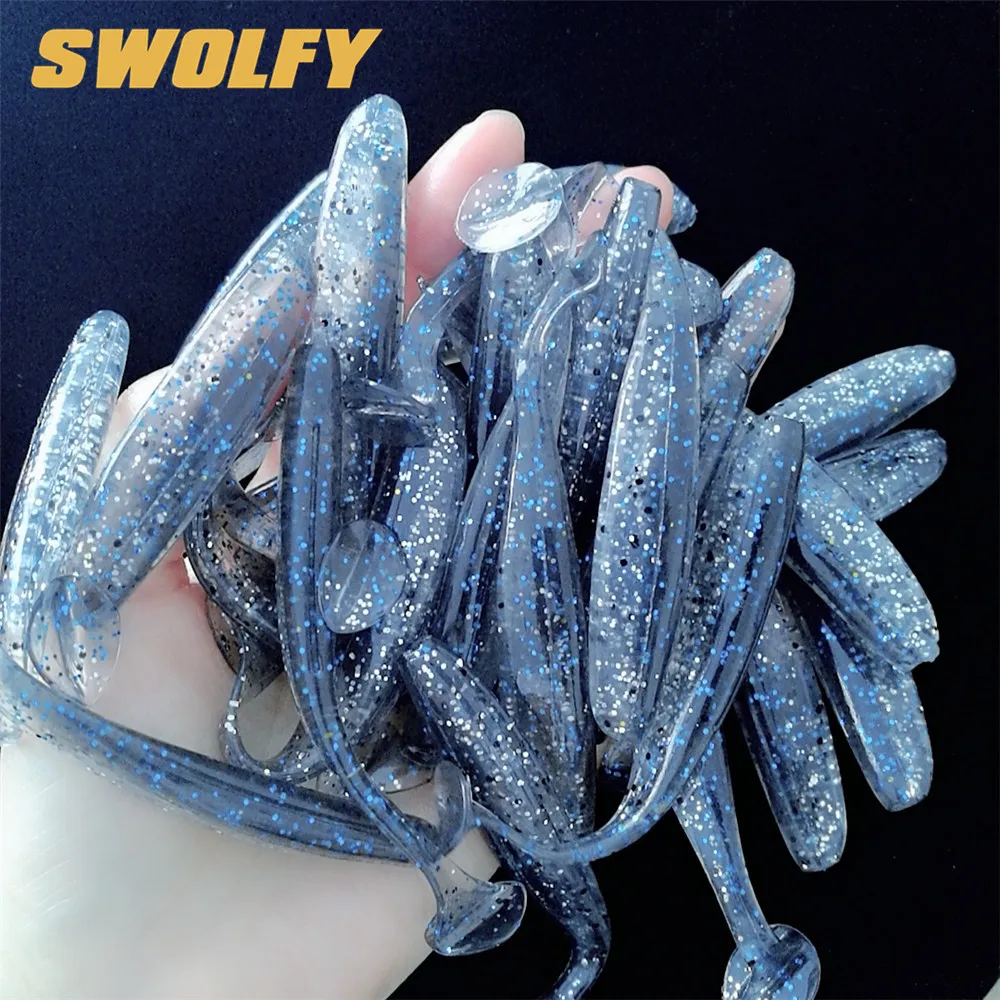 Swolfy 60 шт./лот, мягкие приманки, 90 мм, 4,8 г, силиконовая приманка, двойной цвет, искусственный карп, рыболовные снасти, рыболовные приманки