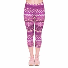 Летняя мода, женские Капри, леггинсы, бохо, фиолетовая с принтом, сексуальные, средняя длина ноги, 3/4, для фитнеса, для движения, леггинсы, женские Капри
