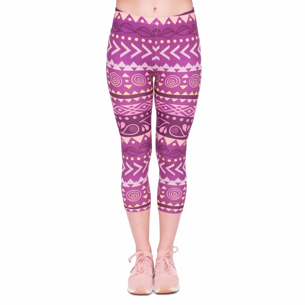 Summer Fashion Women Capri Leggings Boho Purple Printing Sexy Mid Leg 3/4 Fitness Movement Leggins Woman Capri Pants Summer Fashion Women Capri Leggings Boho Purple Printing Sexy Mid Leg 3/4 Fitness Movement Leggins Woman Capri Pants