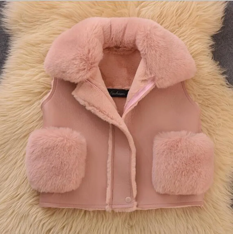 

Winter Girls Vest 2019 Baby Girls Fashion V Collar Fur Thicken Vestes Girl Top&outwear Kids Clothing