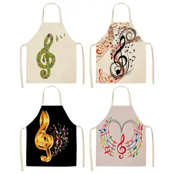 

1Pcs Musical Note Pattern Kitchen Aprons for Woman and Man Dinner Party Cooking Cotton Linen Bibs Cleaning Tools 53*65cm C1083
