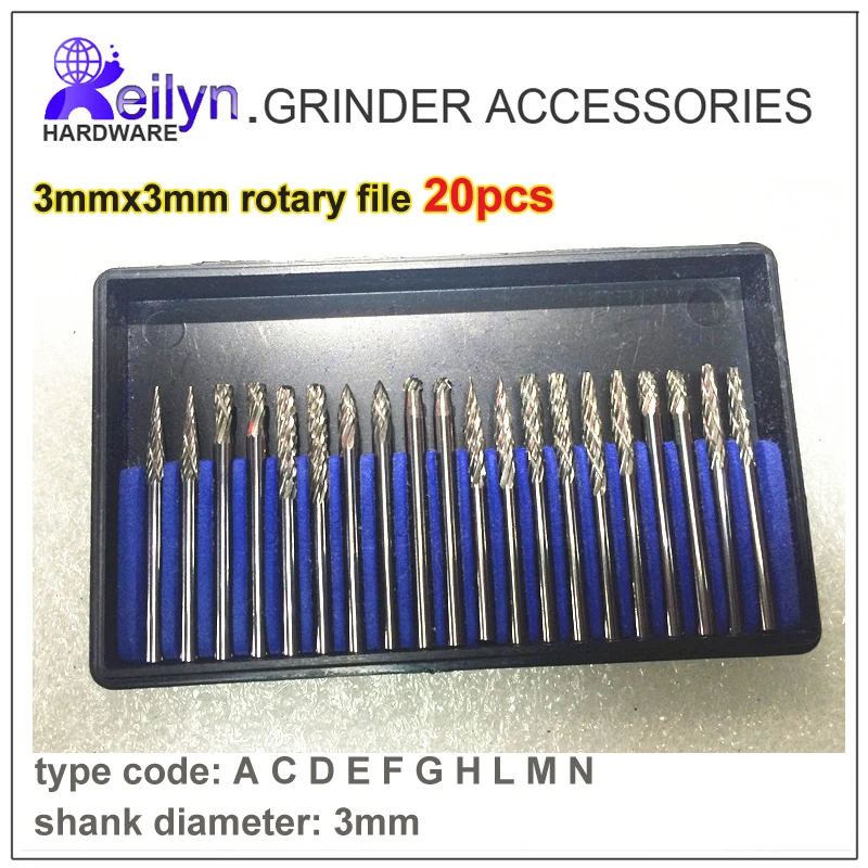 

Free Shipping Tungsten steel file 20pcs 3mm x 3mm thread milling cutter rotary file grinding bits electric drill/rotary tools