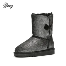 GRWG High Quality Women Snow Boots Winter Warm Wool Boots 100% Genuine Cowhide Leather Natural Fur Women Boots Free shipping cowhide wool and fur in one boots snow boots
