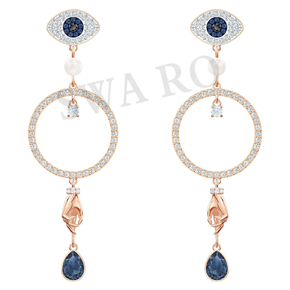 

SWA RO 2019 New Symbolic Pierced Earrings Devil's Eye Pattern Romantic And Charming Crystal Female Jewelry Earrings Wedding Gift