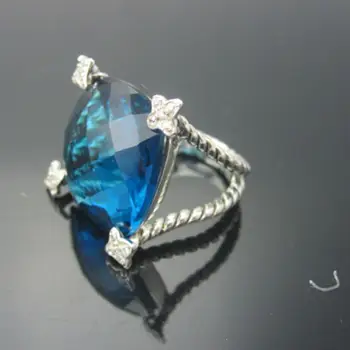 

Solid Sterling Silver Jewelry 20MM Hampton Blue Cushion on Ponit Ring Design Jewelry 925 Silver Lavender Amethyst Women Ring