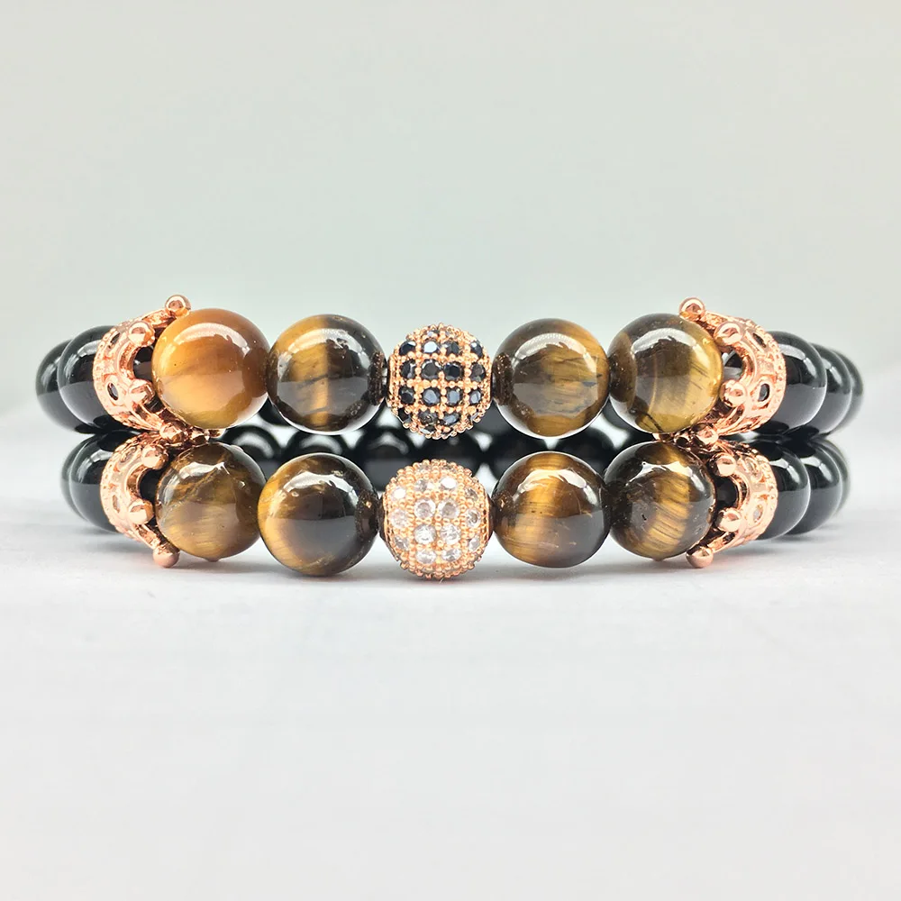 Mix color CZ0049 распродажа Мощный Энергетический Браслет Модный тигровый глаз черный оникс браслет с короной Модные Винтажные натуральный камень браслет - Окраска металла: Mix color