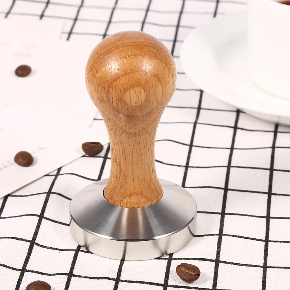 58 мм нержавеющая сталь кофе в зернах трамбовка плоская эспрессо трамбовка деревянная ручка молоток кофе аксессуары