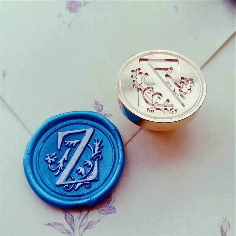 WHITE Wooden Sealing Wax Stamp 24 Alphabet Letter Seal Stamp Plant Flower Vine Retro Seal Post For Wedding Party Decoration