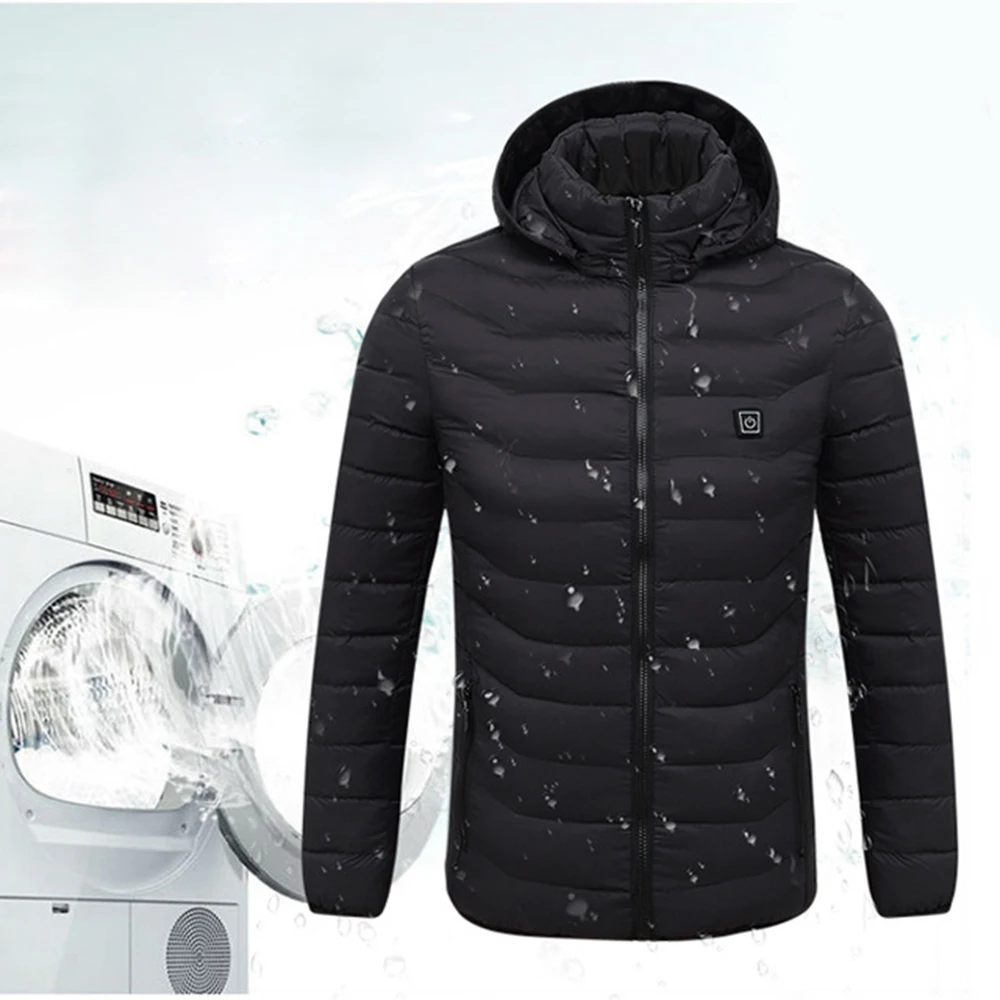 Мужская зимняя уличная куртка с капюшоном и инфракрасным подогревом с USB, электрическая теплая одежда, пальто для спорта, альпинизма, пешего туризма - Цвет: Черный