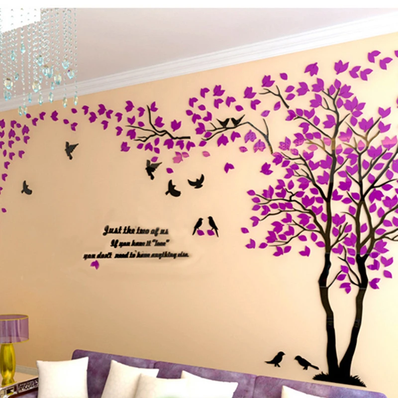 Large Family Dog Tree Wall Decals 3D DIY Acrylic Wall Stickers Mural Home Decor