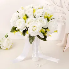 Церковь в западном стиле для свадьбы, невесты, подружки невесты цветок букет для девочек высокого качества ручной работы розы бросок Свадебная заколка цвета слоновой кости букет